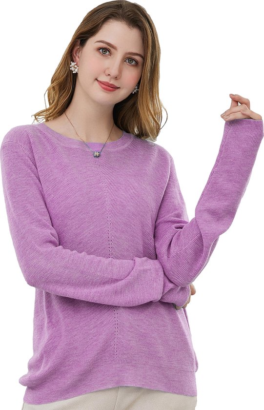 Manlee - ml Pull en maille fine. Col rond. Pink. Taille L