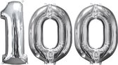 Helium ballonnen cijfers 100 zilver.