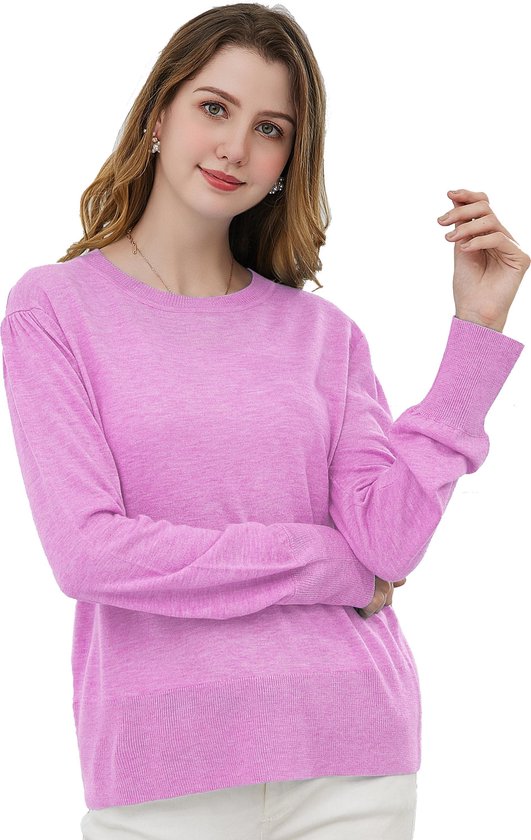 Manlee - ml Pull en maille fine. Col rond. manche bouffante. Pink. Taille M