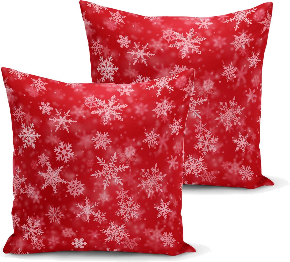Kussensloop - kussenhoes - Sierkussenhoes - hoes voor sierkussens set van 2 stuks - 45x45 - Donkerrood-Oranje met sneeuwvlokken - Kerstnacht - Kussenslopen