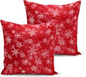 Kussenhoes x2- Donkerrood-Oranje met sneeuwvlokken - Kerstnacht - 45x45 - Kussensloop - De Groen Home