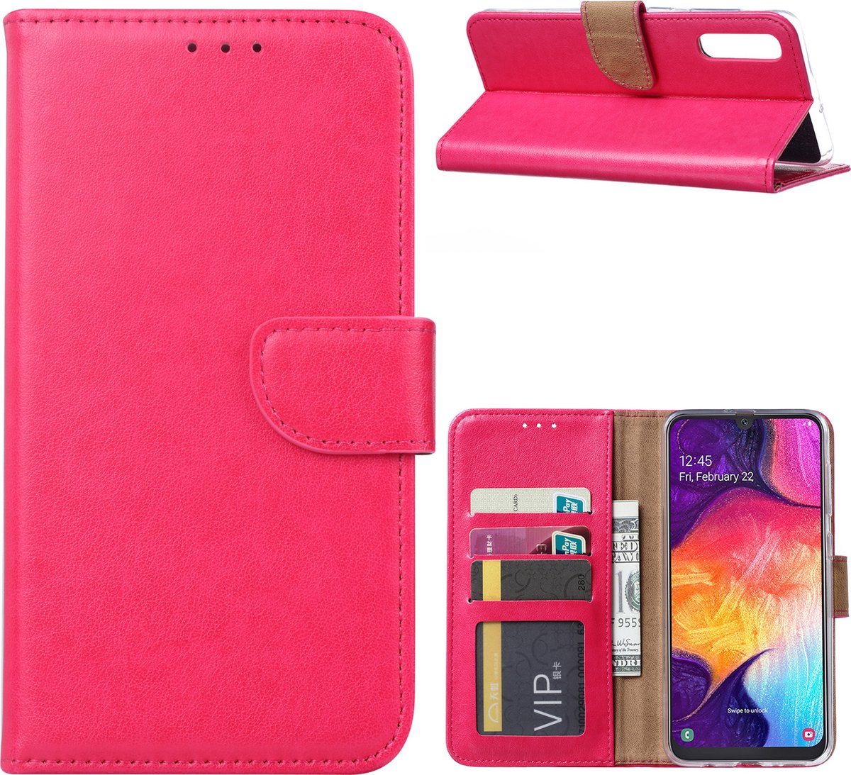 Telefoon Hoesje met pasjeshouder voor Samsung Galaxy A50 - Roze - van Bixb
