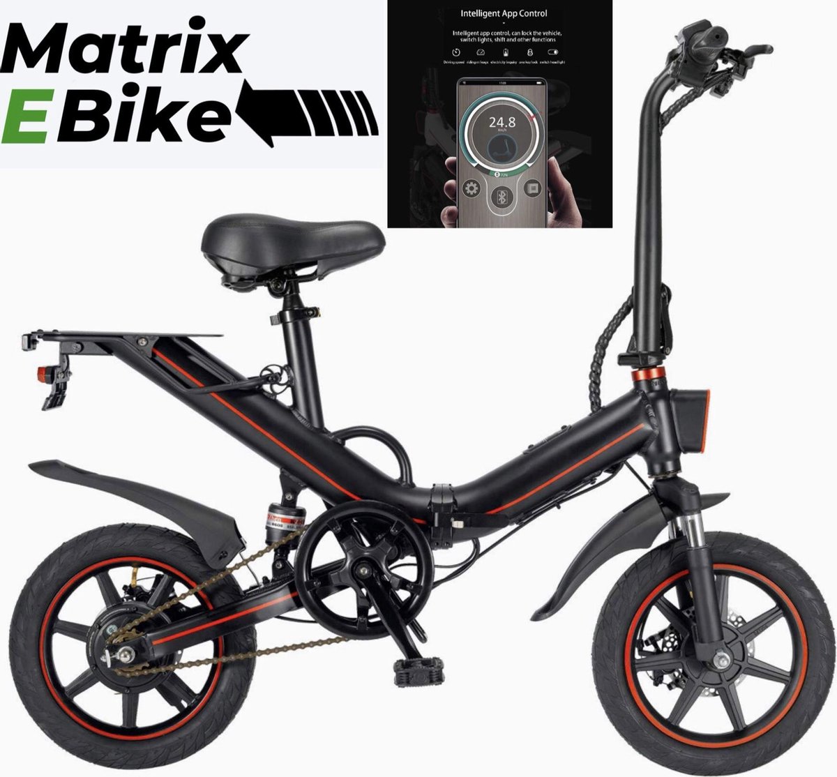 Matrix E Bike V5 - 14Inch - Elektrische Fiets - E Bike - Elektrische Vouwfiets - 500W - 15Ah Panason