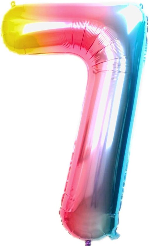 Ballon Cijfer 7 Jaar Regenboog Verjaardag Versiering Cijfer Helium Ballonnen Gekleurde Feest Versiering 86 Cm Met Rietje
