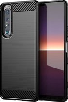 Sony Xperia 1 III hoesje, MobyDefend TPU Gelcase, Geborsteld Metaal + Carbonlook, Zwart | GSM Hoesje / Telefoonhoesje Geschikt Voor: Sony Xperia 1 III