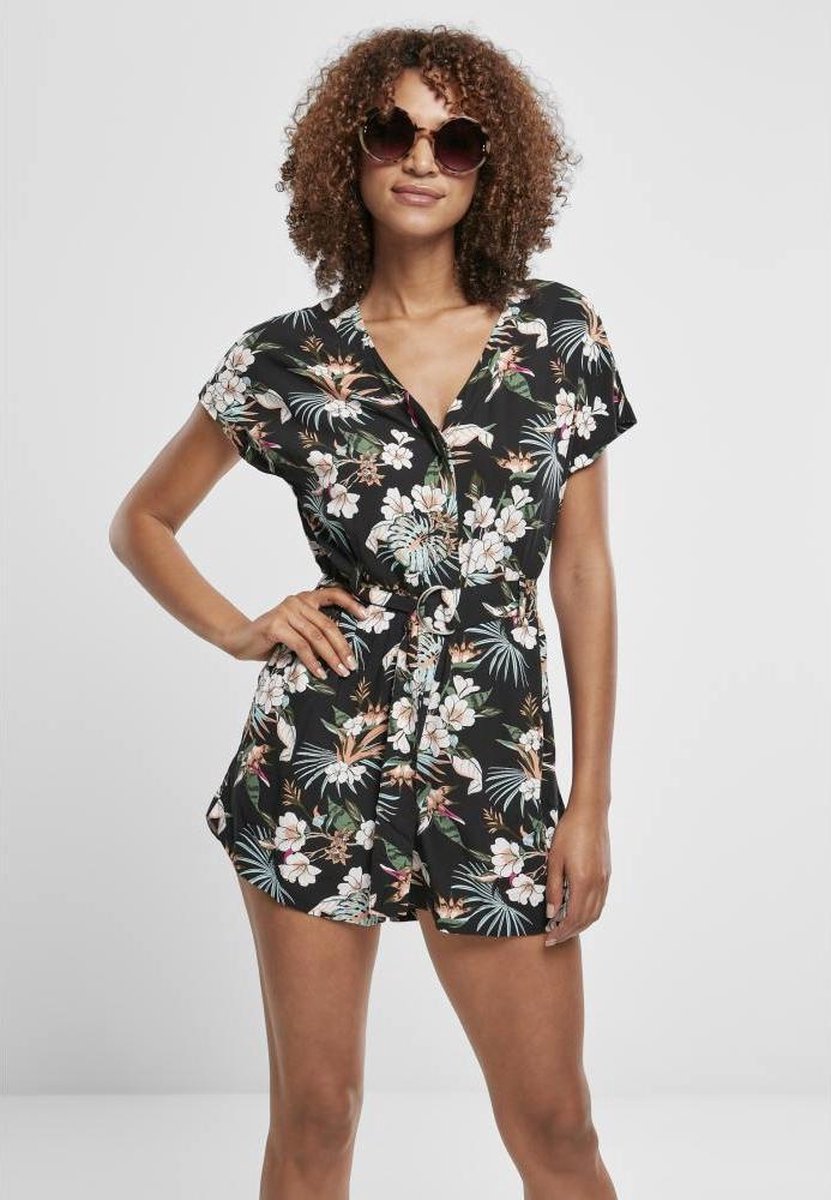 Urban Classics Viscose Belt Tropical Playsuit M Zwart