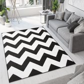 Tapiso Bali PP Vloerkleed Woonkamer Slaapkamer Zwart Wit Zigzag Design Sfeervol Interieur Modern Geometrisch Duurzaam Hoogwaardig Tapijt Maat - 160x220