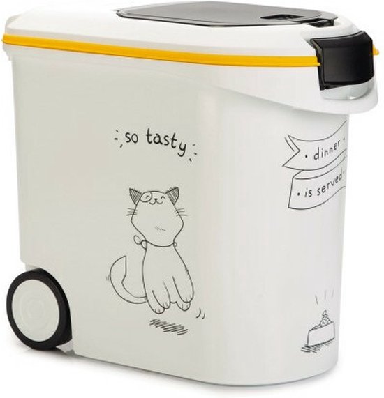 Curver Voedselcontainer Kat - 35L- 12KG - 28x49x43cm - Wit/Geel/Zwart
