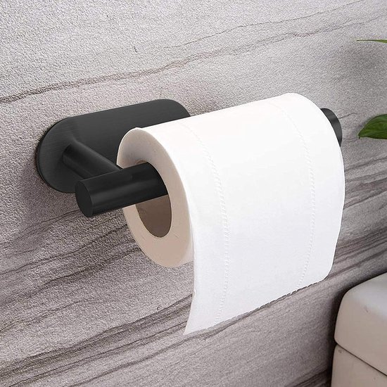 Vannons - Toiletrolhouder - WC Rolhouder Zwart zonder Boren - Zelfklevend - WC Rol Houder RVS - Zwart