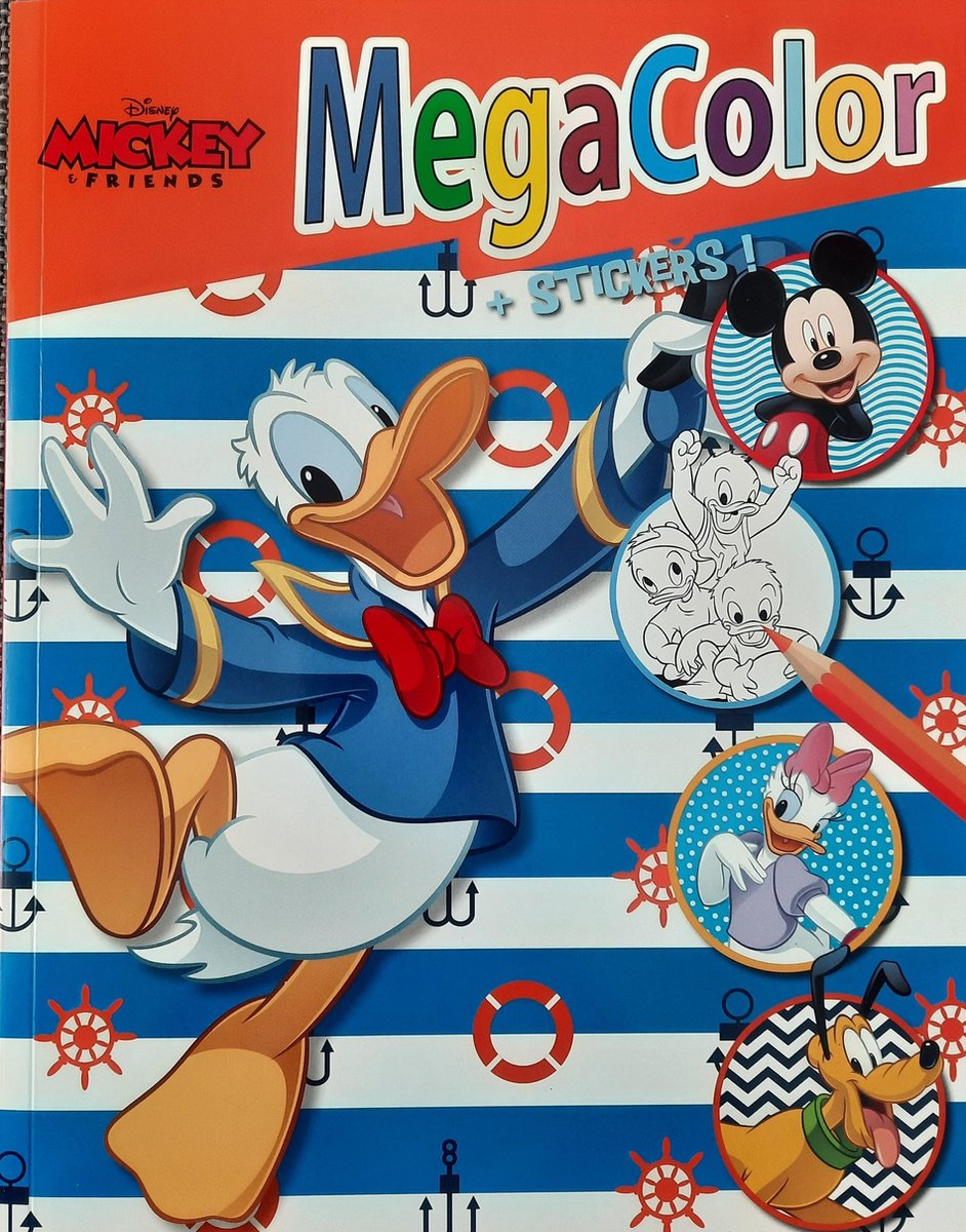 Megacolor kleurboek Donald Duck met stickers - Mickey Mouse , kwik kwek en kwak, minnie mouse etc