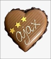 Chocolade - "ajax" - Dubbel Hart met roos - Met zijden lint met de tekst "Speciaal voor jou" - In cadeauverpakking met gekleurd lint