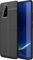 Samsung S10 Lite Hoesje Shock Proof Siliconen Hoes Case | Back Cover TPU met Leren Textuur - Zwart