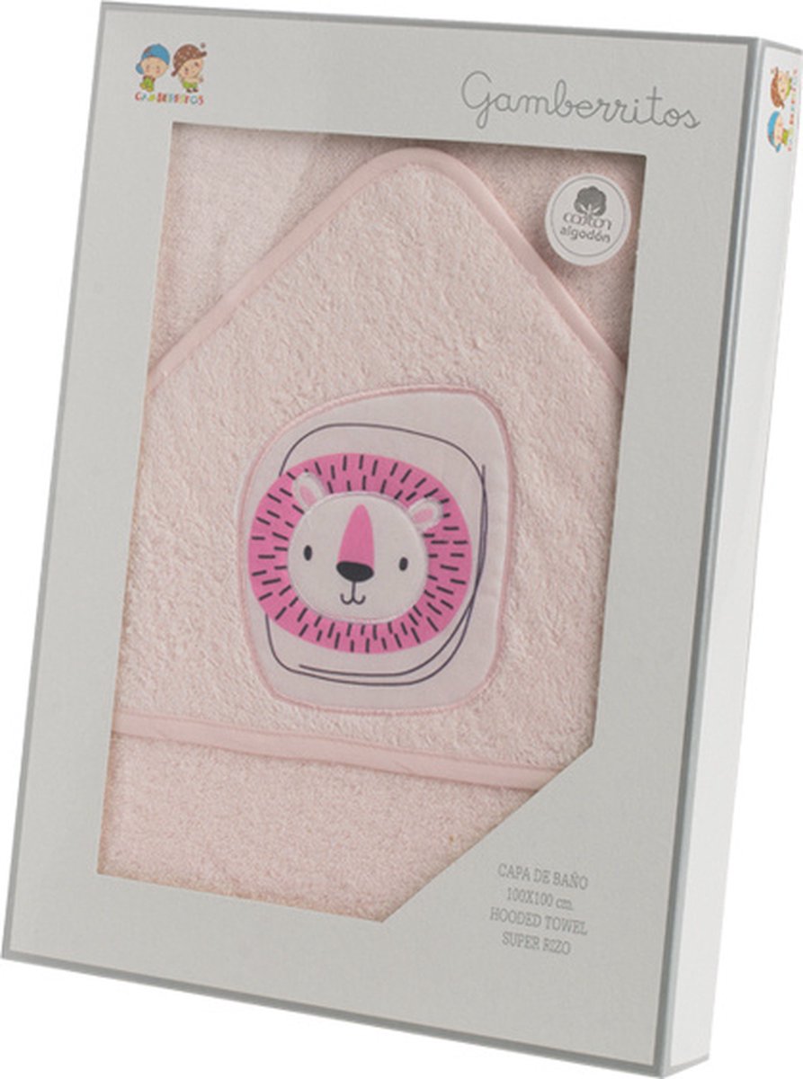 Gamberritos Badcape Leeuw 100 X 100 Cm Katoen Roze