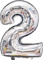 Ballonnen 2 jaar cijfer ballon Babydouche - zilver folie helium - 100cm - zilveren verjaardag versiering