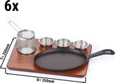 (6 stuks) Fajita serveerset - 6 stuks - grote gietijzeren pan met handvat | GGM Gastro