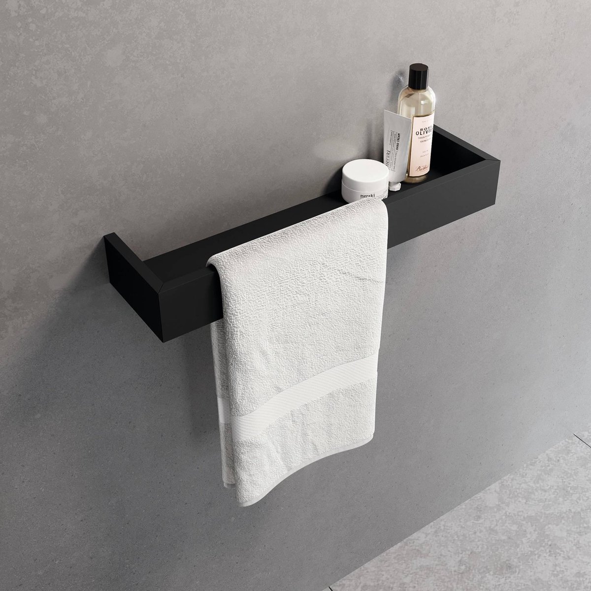 Novellini Kuadra planchet met handdoekhouder 45cm mat zwart, mat zwart