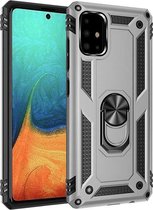 Samsung Galaxy A71 Stevige Magnetische Anti shock ring back cover case- schokbestendig-TPU met stand –  Zilver