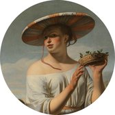 Meisje met een brede hoed, Caesar Boëtius van Everdingen - Foto op Behangcirkel - ⌀ 80 cm