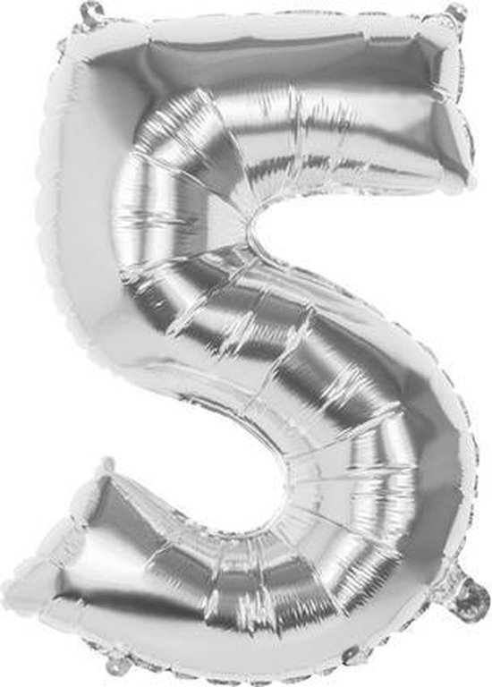 5 Jaar Folie Ballonnen Zilver - Happy Birthday - Foil Balloon - Versiering - Verjaardag - Jongens - Meisjes - Feest - Inclusief Opblaas Stokje & Clip - XL - 82 cm