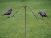 Metalen Tuinsteker bewegend- tuindecoratie - Mussen -kraaien -vogels- luxe hoogte 130 cm kleur bruin