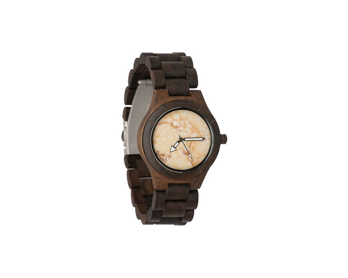 1915 Watches Houten Horloge - Dames - Elegance Series - Beige Natuursteen - Sandelhout