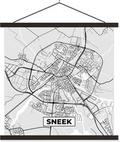 Posterhanger incl. Poster 60x60 cm - Schoolplaat - Stadskaart - Sneek - Grijs - Wit - Textielposter - Zwarte latten