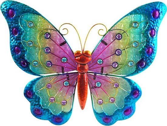 Papillon | métal et verre | paradis | bleu | XL | 34x42cm
