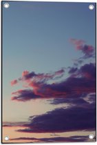 Tuinposter – Paarse Wolken in Blauwe Lucht - 40x60cm Foto op Tuinposter  (wanddecoratie voor buiten en binnen)