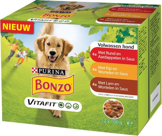 Bonzo Vitafit Multipack Rund, Kip en Lam - 4 stuks van 12 x 100 gram