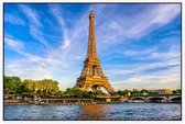 De Eiffeltoren en de Seine bij zonsondergang in Parijs - Foto op Akoestisch paneel - 225 x 150 cm