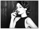 Vrouw met lippenstift zwart wit - Foto op Akoestisch paneel - 160 x 120 cm