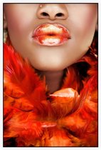 Vrouw in Orange veren - Foto op Akoestisch paneel - 100 x 150 cm