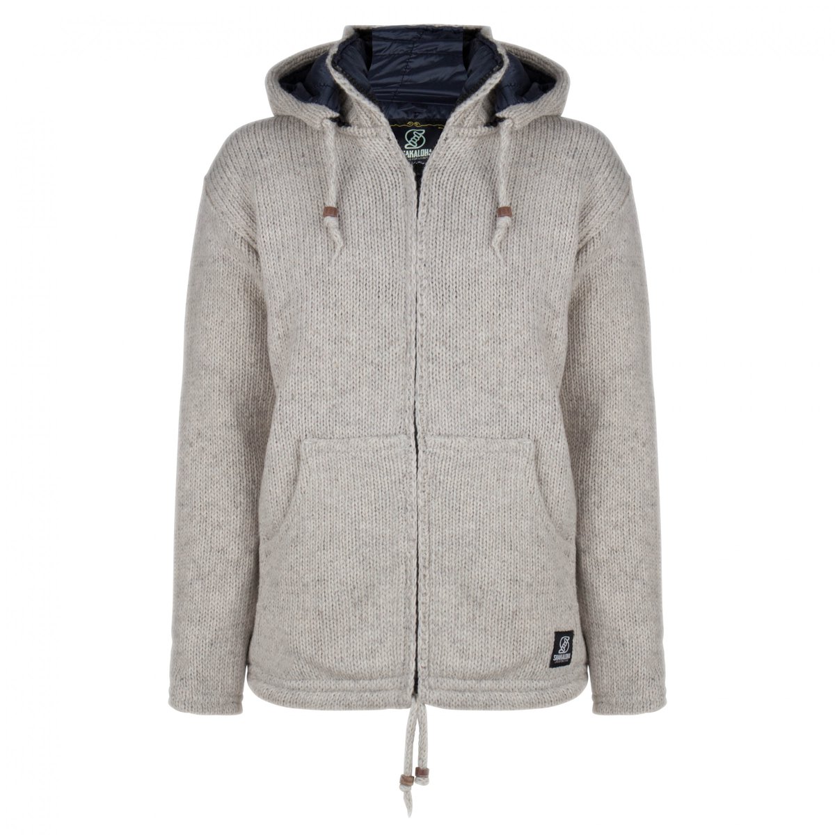 Gebreid Wollen Heren/Uni Vest van Schapenwol met Nylon Windstopper binnenvoering en afneembare capuchon SHAKALOHA M Breaker Beige