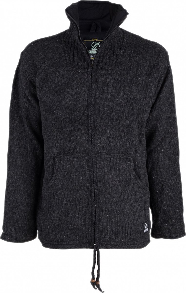Gebreid Wollen Heren/Uni Vest van Schapenwol met Katoenen Voering en hoge kraag SHAKALOHA M Flyer Collar Antraciet