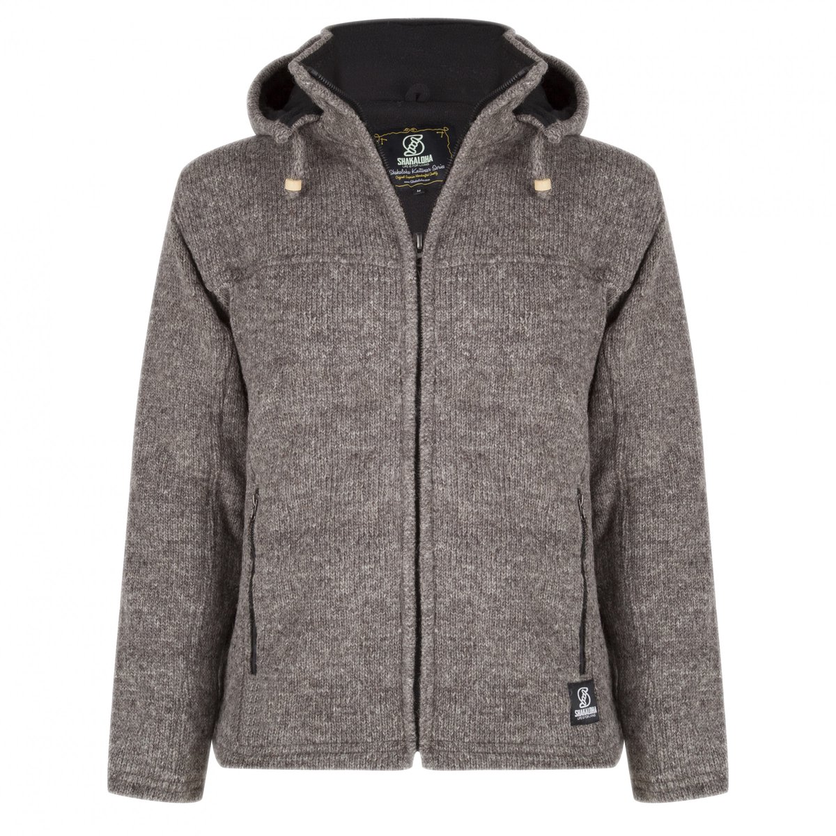 Gebreid Wollen Heren/Uni Vest van Schapenwol met Polyester Fleece voering en afneembare capuchon SHAKALOHA Navigator Lbrown