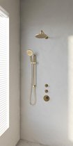 Brauer Gold Edition thermostatische inbouw doucheset - geborsteld goud PVD - hoofddouche 20cm - wandarm gebogen - ronde handdouche - met glijstang