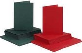 Kaarten en enveloppen, afmeting kaart 10,5x15 cm, afmeting envelop 11,5x16,5 cm, groen, rood, 50sets