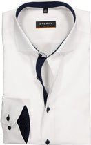 ETERNA slim fit overhemd - fijn Oxford heren overhemd - wit (blauw gestipt contrast) - Strijkvrij - Boordmaat: 39