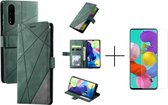 Book Case Samsung Galaxy A50 | Hoogwaardig PU Leren Hoesje | Lederen Wallet Case | Luxe Uitstraling | Telefoonhoesje | Pasjeshouder | Portemonnee | Groen + 1x screen protector