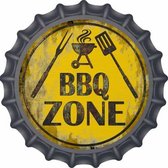 Barbeque BBQ Zone wandbord - 30 cm rond platte vorm - Flessendop look