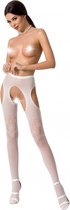 Witte Gladde Panty met Bloemmotief – Open Kruis