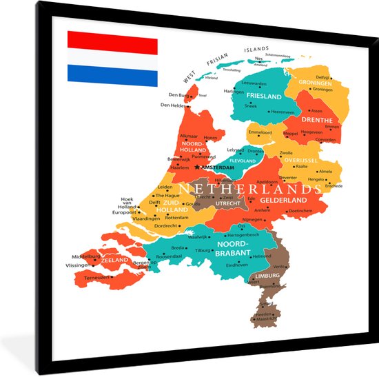 Fotolijst incl. Poster - Kleurrijke kaart van Nederland - 30x40 cm -  Posterlijst | bol.com