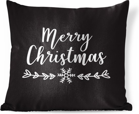 Sierkussens - Kussen - Kerst quote Merry Christmas tegen een zwarte achtergrond - 60x60 cm - Kussen van katoen