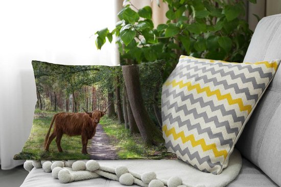 Sierkussen Indoor Forest Life - Highlander écossais sur la route - 60x40 cm - Coussin intérieur rectangulaire en coton