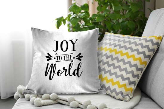Sierkussen Noël Citations de Noël pour l'intérieur - Citation de Noël Joy au monde sur fond blanc - 50x50 cm - Coussin intérieur carré en coton