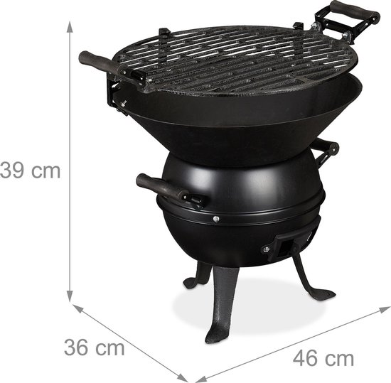 kleinhandel Consequent Lagere school Relaxdays houtskool barbecue gietijzer - camping bbq - compact - grill - 35  cm - zwart | bol.com