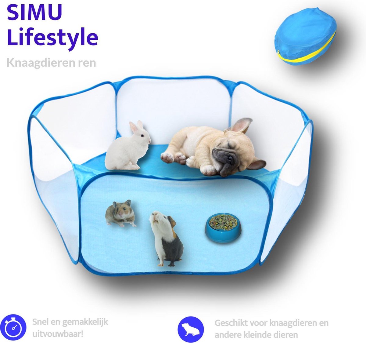 SIMU Lifestyle Opvouwbare Knaagdieren Ren - Cavia/Konijn/Hamster/Puppy/Kitten Kooi - Blauw - 120 cm