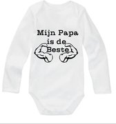 Babyromper met Tekst - Vaderdag - Mijn Papa is de Beste - Wit - Lange Mouw - 62/68 - Kraamcadeautje