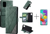 Book Case Samsung Galaxy A51 | Hoogwaardig PU Leren Hoesje | Lederen Wallet Case | Luxe Uitstraling | Telefoonhoesje | Pasjeshouder | Portemonnee | Groen + 1x screen protector