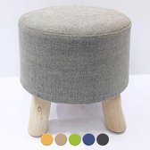 Pippa Design Kruk - poef - rond - teakhouten poten - lichtgrijs